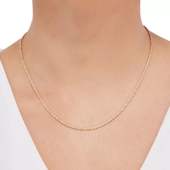 14K Yellow Gold Unisex Chain Necklace | 14 Karat 1.5MM Pure Gold Diamond Cut Rope Twisted Braided Necklace With Lobster Clasp For Men & Women | Available In 16'' To 30’'