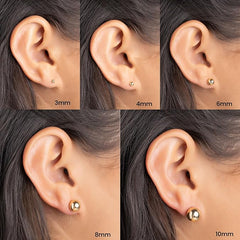 14k Gold Ball Stud Earrings Set, Sizes 3-14MM,  High Polish Finish Ball Suds