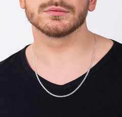 925 Sterling Silver 2.5mm Italian Solid Curb Cuban Link Chain Necklace For Men & Women - Made in Italy