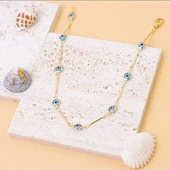 Giovani GOLD NYC 18K GOLD PLATED BAR STYLE LIGHT BLUE EVIL EYE CRYSTAL ANKLET