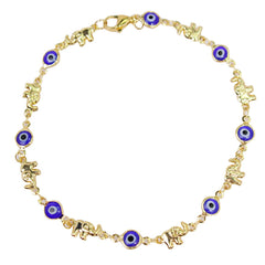 Giovani GOLD NYC 18K-Gold-Plated Elephant Blue Evil Eye Crystal Anklet