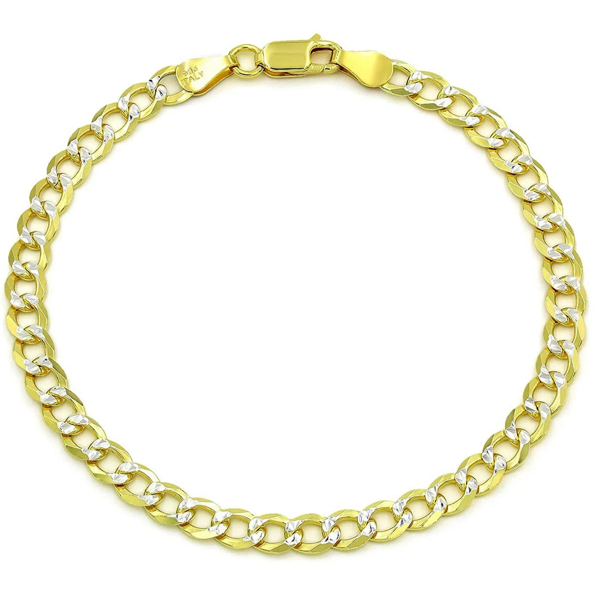 Giovani GOLD NYC 925 Italian Sterling Silver 3mm Solid Cuban Diamond Cut Bracelet Yellow Gold Plated Pave Curb Link Chain 7"