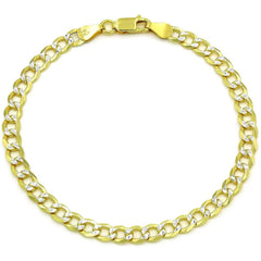Giovani GOLD NYC 925 Italian Sterling Silver 3mm Solid Cuban Diamond Cut Bracelet Yellow Gold Plated Pave Curb Link Chain 7"