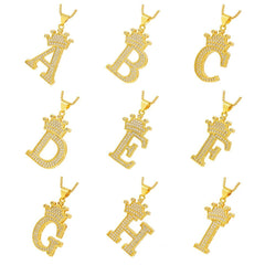 A-Z Alphabet Initial Crown Pendant Necklace