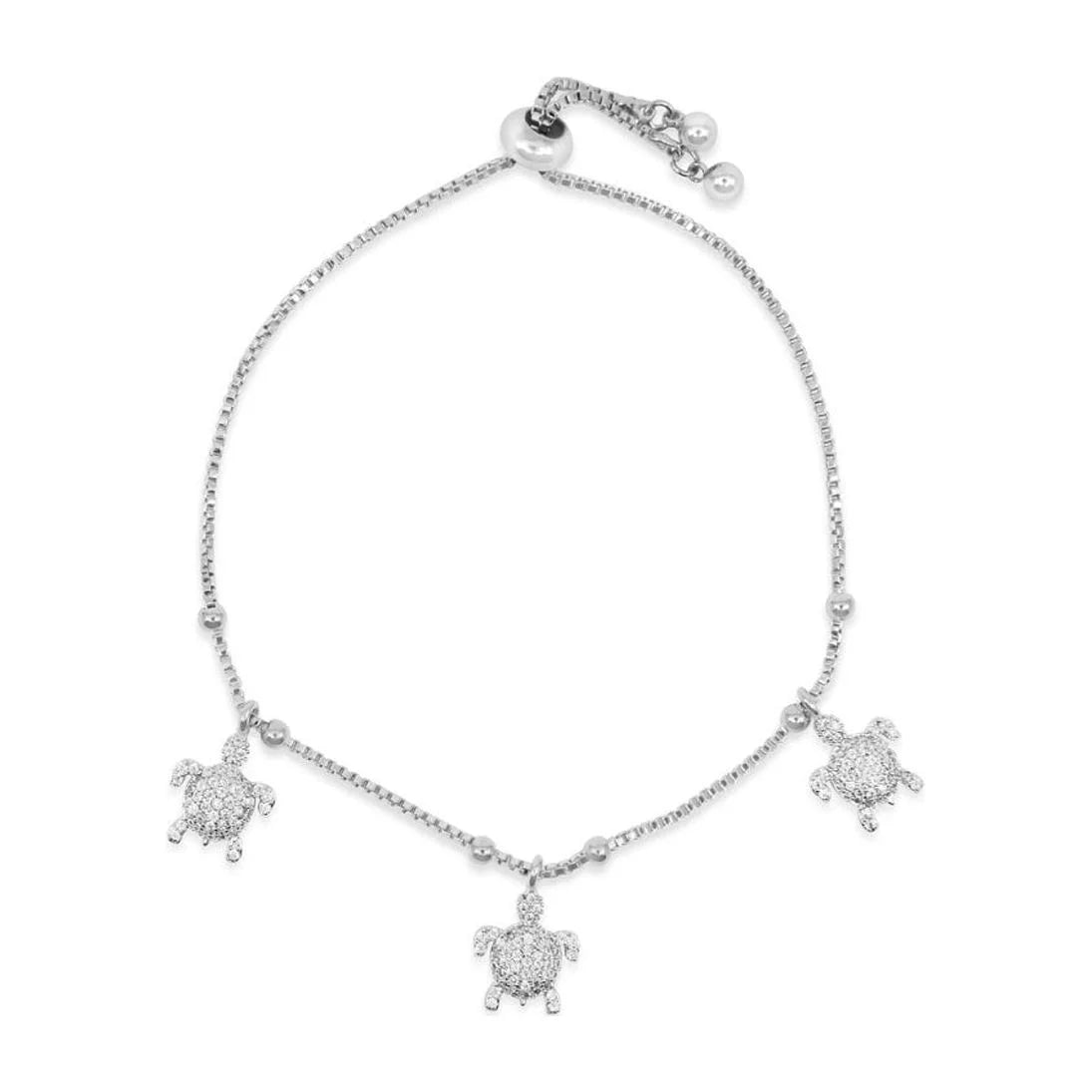 Giovani GOLD NYC Amazing Luxurious Classic White Micro Pave Turtle Charm Bracelet – Silver Tone with Sparkling Crystal Detailing