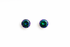 Giovani Mystic Green Aurora Stud Earrings – Iridescent Gemstone Sparkle in Silver Setting