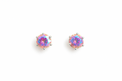 Giovani Iridescent Pink Aurora Stud Earrings – Radiant Sparkle in Silver Setting