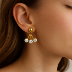 Giovani Gold Triple Diamond Drop Earrings – Elegant Modern Statement Studs