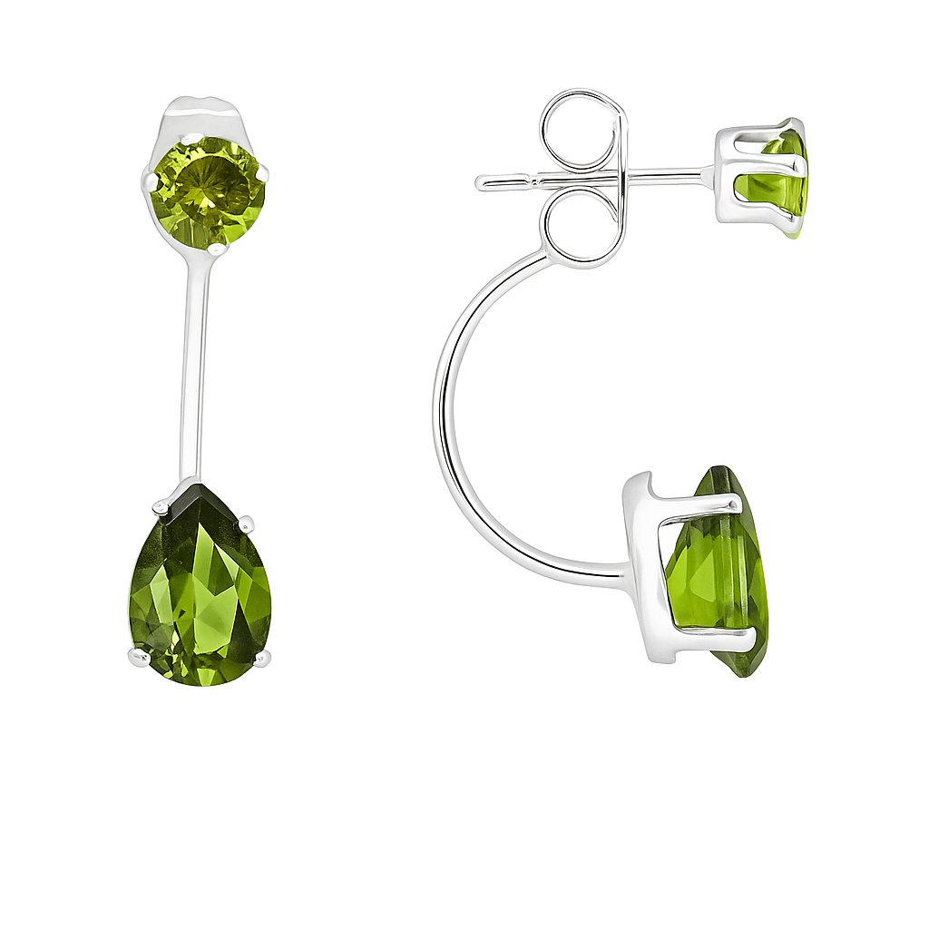3 Carat Elegant Silver Plated Green Teardrop Element Hanging Stud Earrings – Glamorous Statement Jewelry for Special Occasions