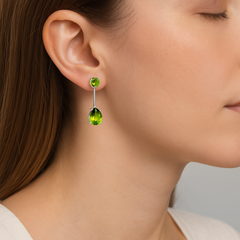 3 Carat Elegant Silver Plated Green Teardrop Element Hanging Stud Earrings – Glamorous Statement Jewelry for Special Occasions