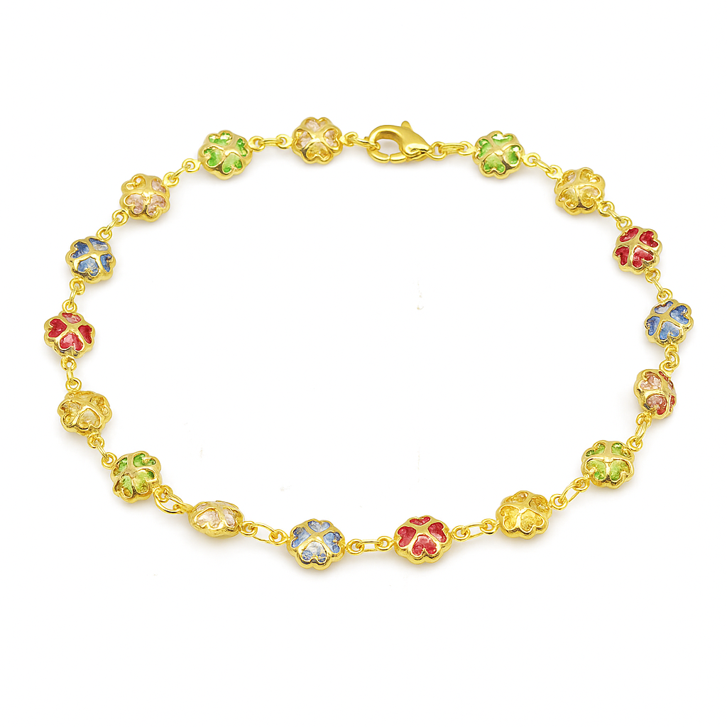 Giovani GOLD NYC 18K Gold Filled Puffy Flower Anklet – Multi-Color Crystal Accents, Dainty & Fun