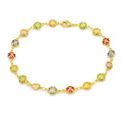 Giovani GOLD NYC 18K Gold Filled Puffy Flower Anklet – Multi-Color Crystal Accents, Dainty & Fun