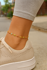 Giovani GOLD NYC 18K Gold Filled Puffy Flower Anklet – Multi-Color Crystal Accents, Dainty & Fun