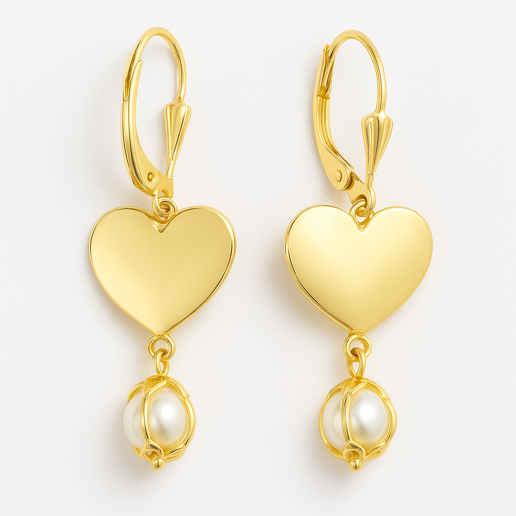 Giovani GOLD NYC Gold Heart & Pearl Drop Earrings – Romantic Elegance with Timeless Charm
