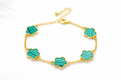 18K Gold Plated Clover Charm Bracelet – 6.5" with 2" Extension, 7 Color Options