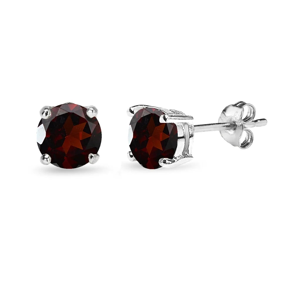 Giovani GOLD NYC 6mm Round-Cut Garnet Solitaire Stud Earrings in Sterling Silver