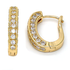 Giovani Double sided Gold High Polish Finish Huggie Hoop with Micro Pave Golden Tone