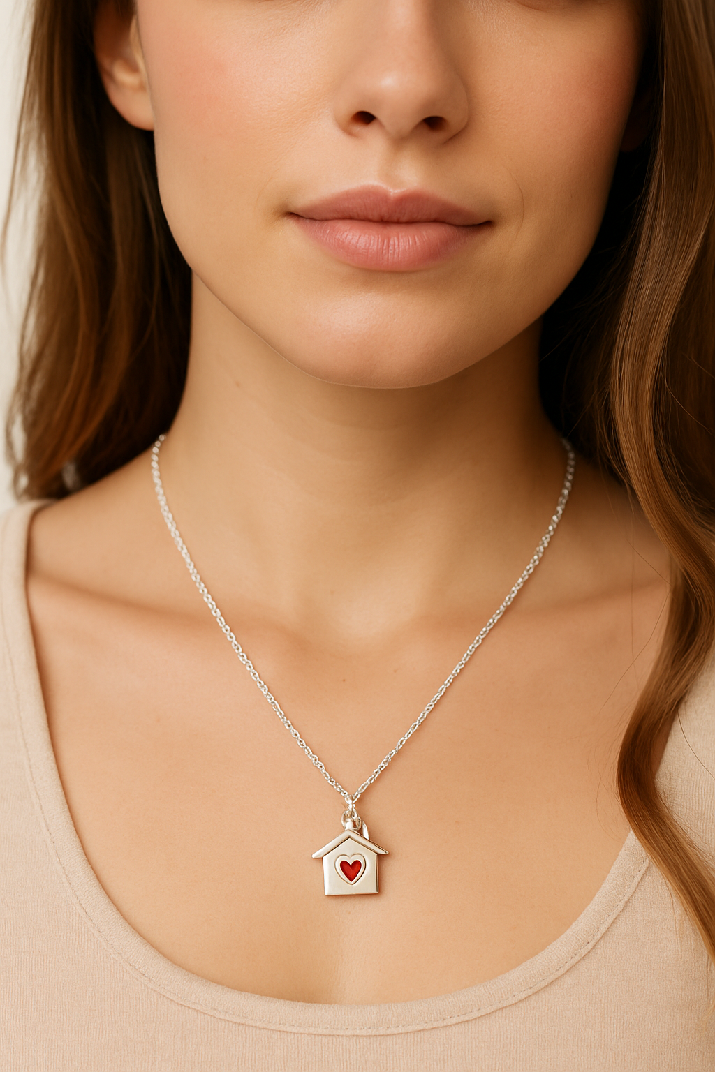 Silver Plated House with Heart Necklace