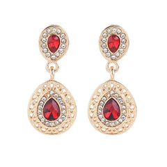 18k Gold Tear drop Red Earring Charm Chain Set