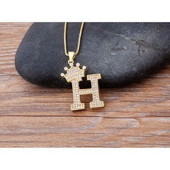 Giovani GOLD NYC A-Z Alphabet Initial Crown Pendant Necklace Unisex  All ages