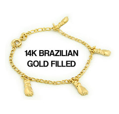 14k Brazilian Gold Filled Figaro Fist Charm Bracelet 5''