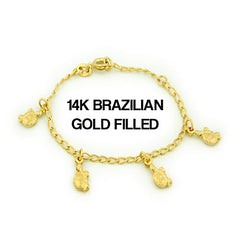 14k Brazilian Gold Filled Figaro Turtle Charm Bracelet 5''