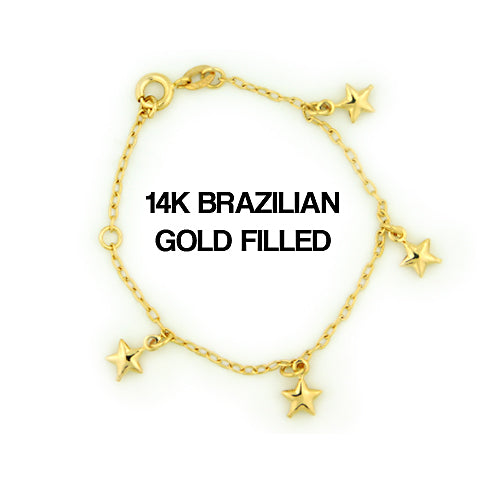 14k Brazilian Gold Filled Figaro Stars Charm Bracelet 5''
