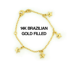 14k Brazilian Gold Filled Figaro Stars Charm Bracelet 5''
