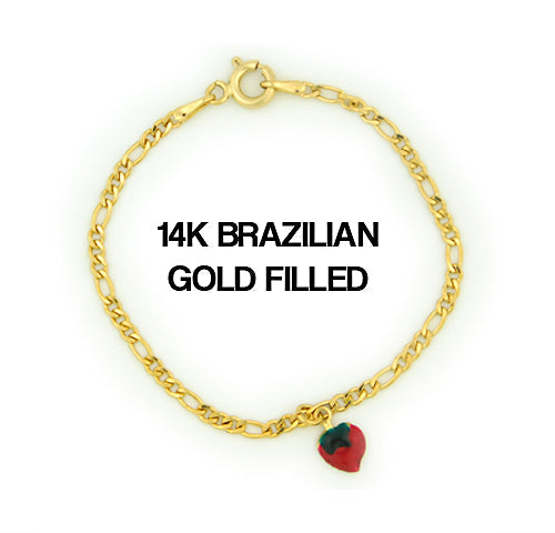 14k Brazilian Gold Filled Figaro Strawberry Charm Bracelet 5''