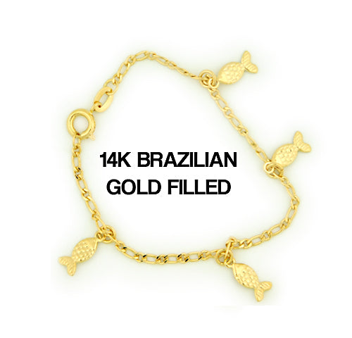 14k Brazilian Gold Filled Figaro Fish Charm Bracelet 5''