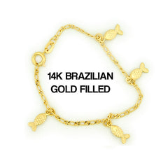 14k Brazilian Gold Filled Figaro Fish Charm Bracelet 5''