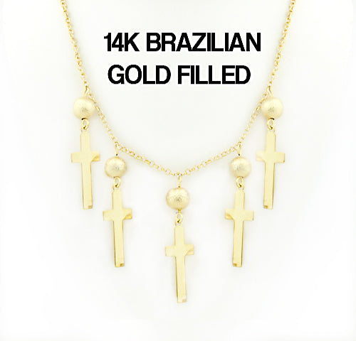 14k Brazilian Gold Filled Hanging ball cross Chain 18''