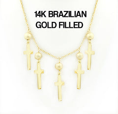 14k Brazilian Gold Filled Hanging ball cross Chain 18''