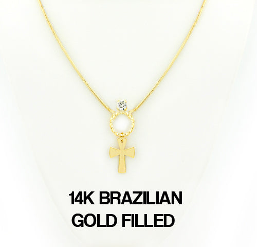 14k Brazilian Gold Filled Circle cross Chain 18''