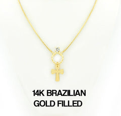 14k Brazilian Gold Filled Circle cross Chain 18''