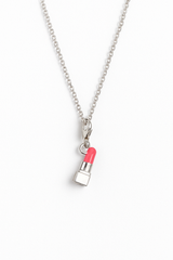 Silver Lipstick Charm Necklace