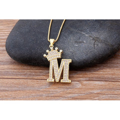 Giovani GOLD NYC A-Z Alphabet Initial Crown Pendant Necklace Unisex  All ages