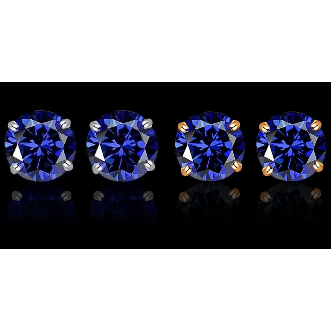 Giovani GOLD NYC Round Yellow and White Gold Tanzanite Stud Earrings (2-Pair)