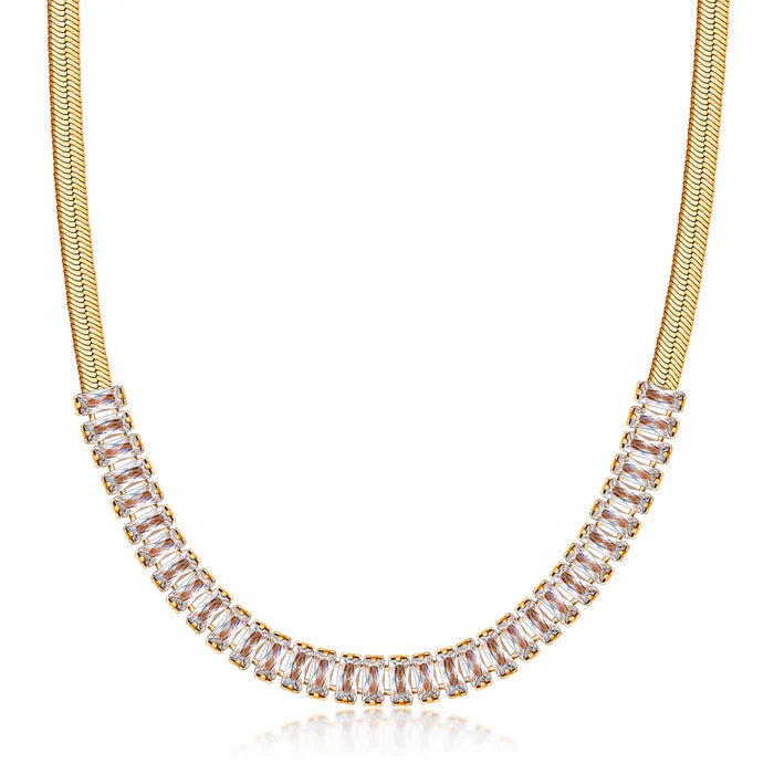 Giovani GOLD NYC 18K Gold Diamond CZ Herringbone Necklace