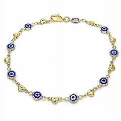 Giovani GOLD NYC 18K Gold Women’s Heart & Blue Evil Eye Anklet – 10" Ankle Bracelet with Lobster Clasp Closure