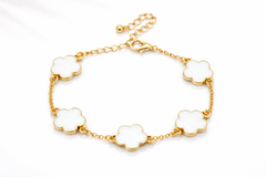18K Gold Plated Clover Charm Bracelet – 6.5" with 2" Extension, 7 Color Options
