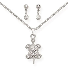 Silver Turtle Pendant Earring SET