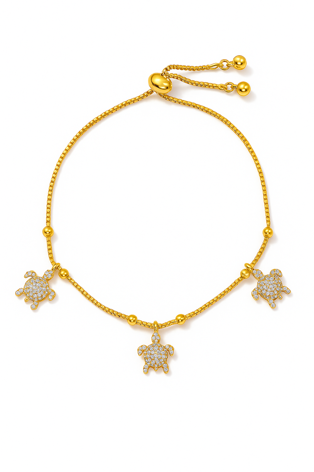 Giovani Gold Turtle Charm Bracelet – Adjustable Crystal Paved Bracelet for Women