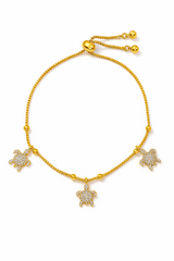 Giovani Gold Turtle Charm Bracelet – Adjustable Crystal Paved Bracelet for Women