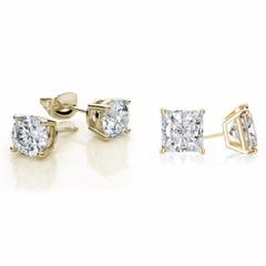 Classic Round and Princess Cut Stud Earrings – 2 Pair Set