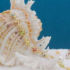 Giovani GOLD NYC 18K Gold Filled Puffy Flower Anklet – Multi-Color Crystal Accents, Dainty & Fun