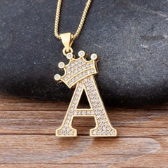 Giovani GOLD NYC A-Z Alphabet Initial Crown Pendant Necklace Unisex  All ages