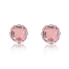 1.3 ctw CZ Asscher-Cut Pink Sterling Silver Stud Earrings