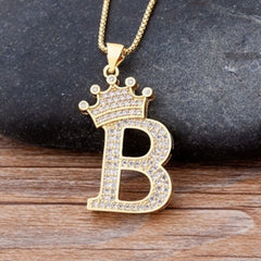 Giovani GOLD NYC A-Z Alphabet Initial Crown Pendant Necklace Unisex  All ages