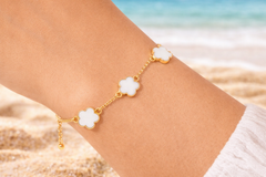 18K Gold Plated Clover Charm Bracelet – 6.5" with 2" Extension, 7 Color Options
